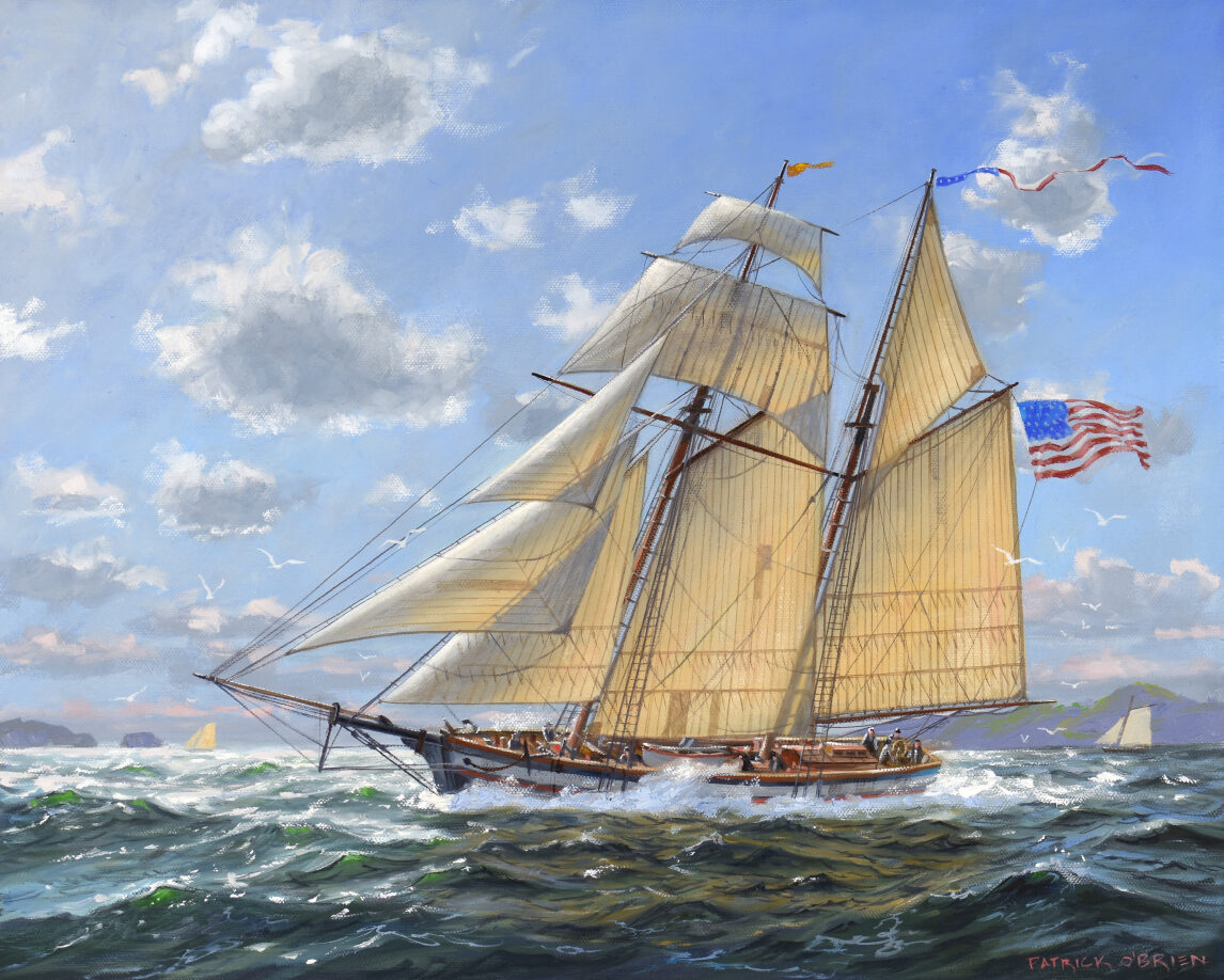 A painting of The Enterprise, a US Navy topsail-schooner built in Baltimore in 1799. She carried 12 guns and about 70 men. She took part in three wars.