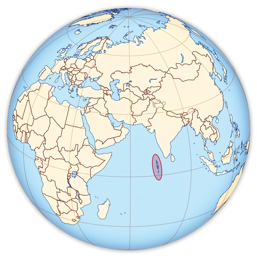 globe identifying the location of the Maldives