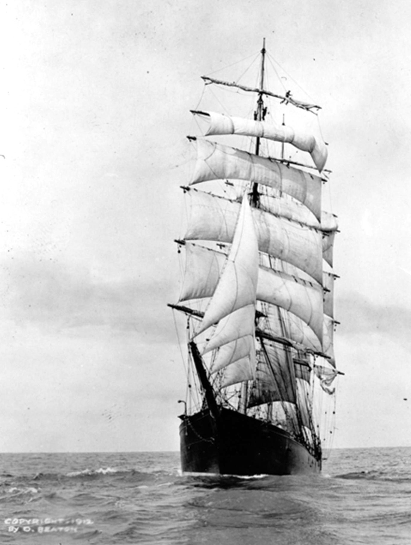ship with sails propelling