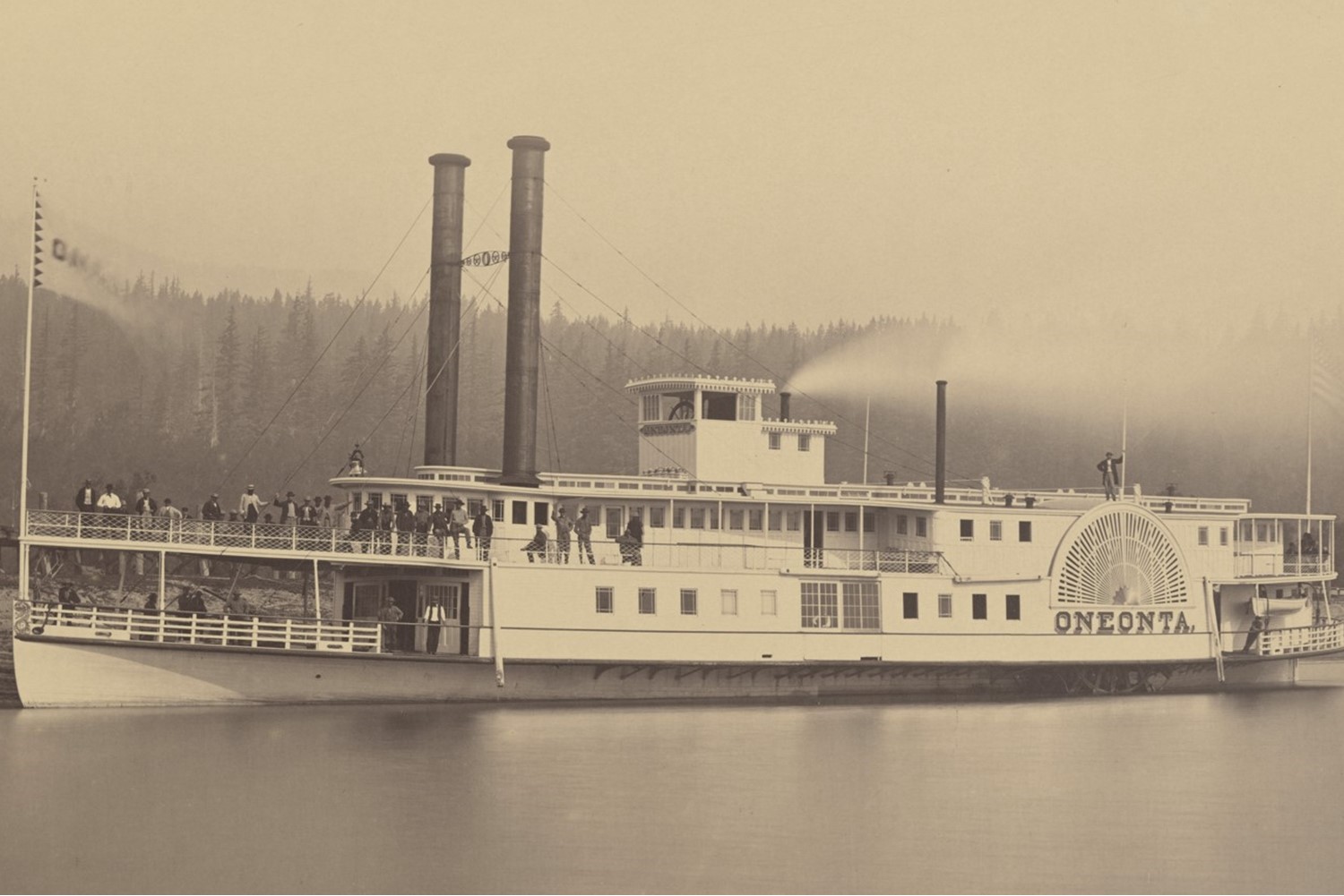 Photo from 1867 of the Oneonta sidewheeler on Columbia River.