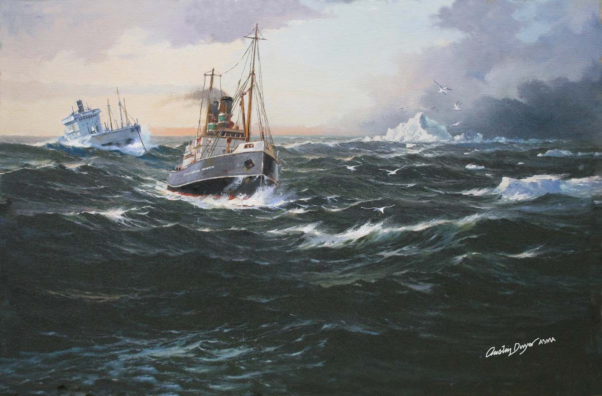 two tugboats on rough seas